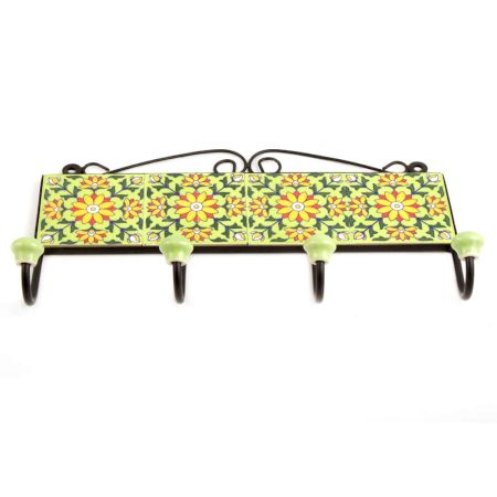 Lime Green Yellow Flower Tiles Hooks 